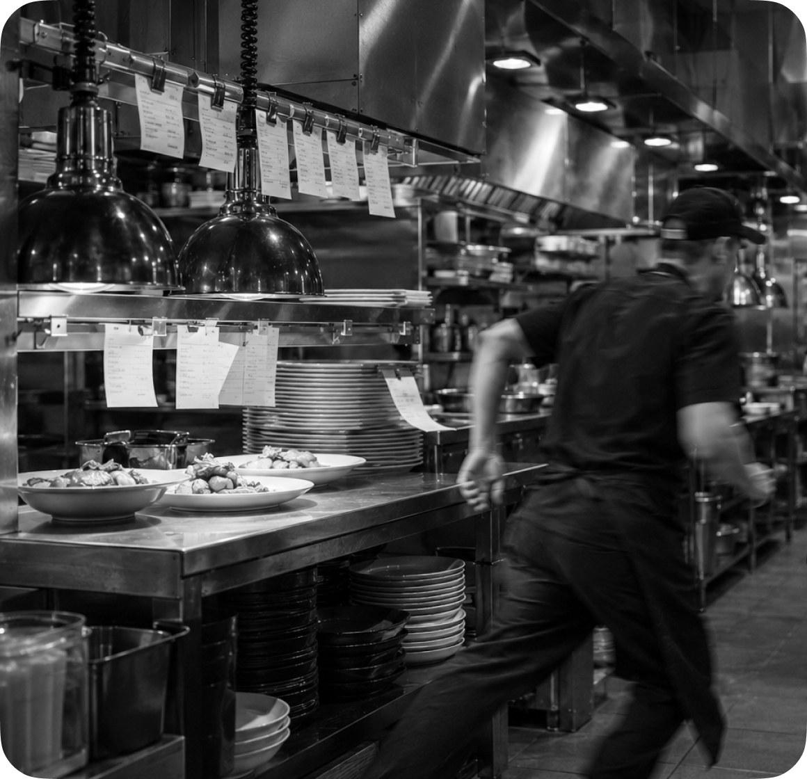 Front-of-house writes tickets. Back-of-house runs them.